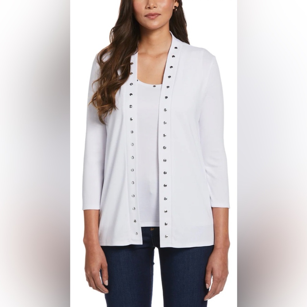 Rafaella Studded Open Front Cardigan